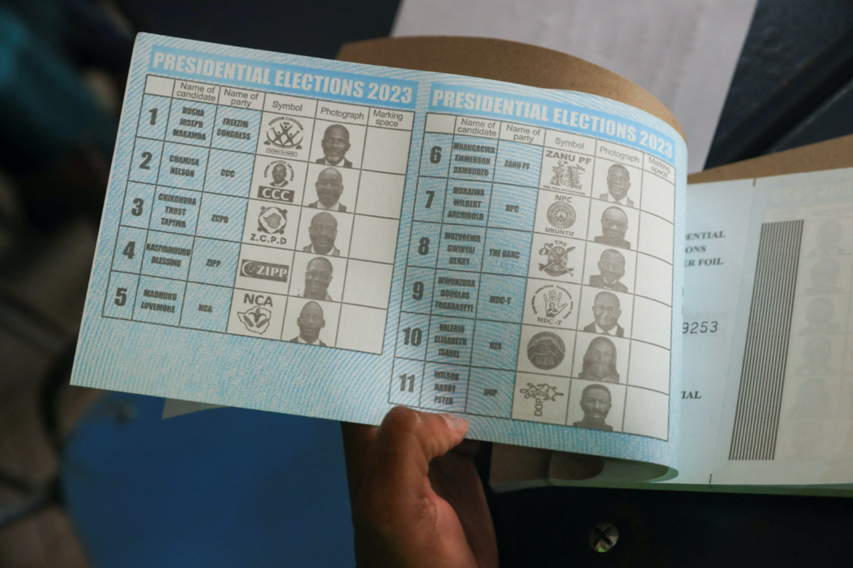 A person holds a ballot paper at Kuwadzana school in Harare, Zimbabwe, on 23rd August, 2023