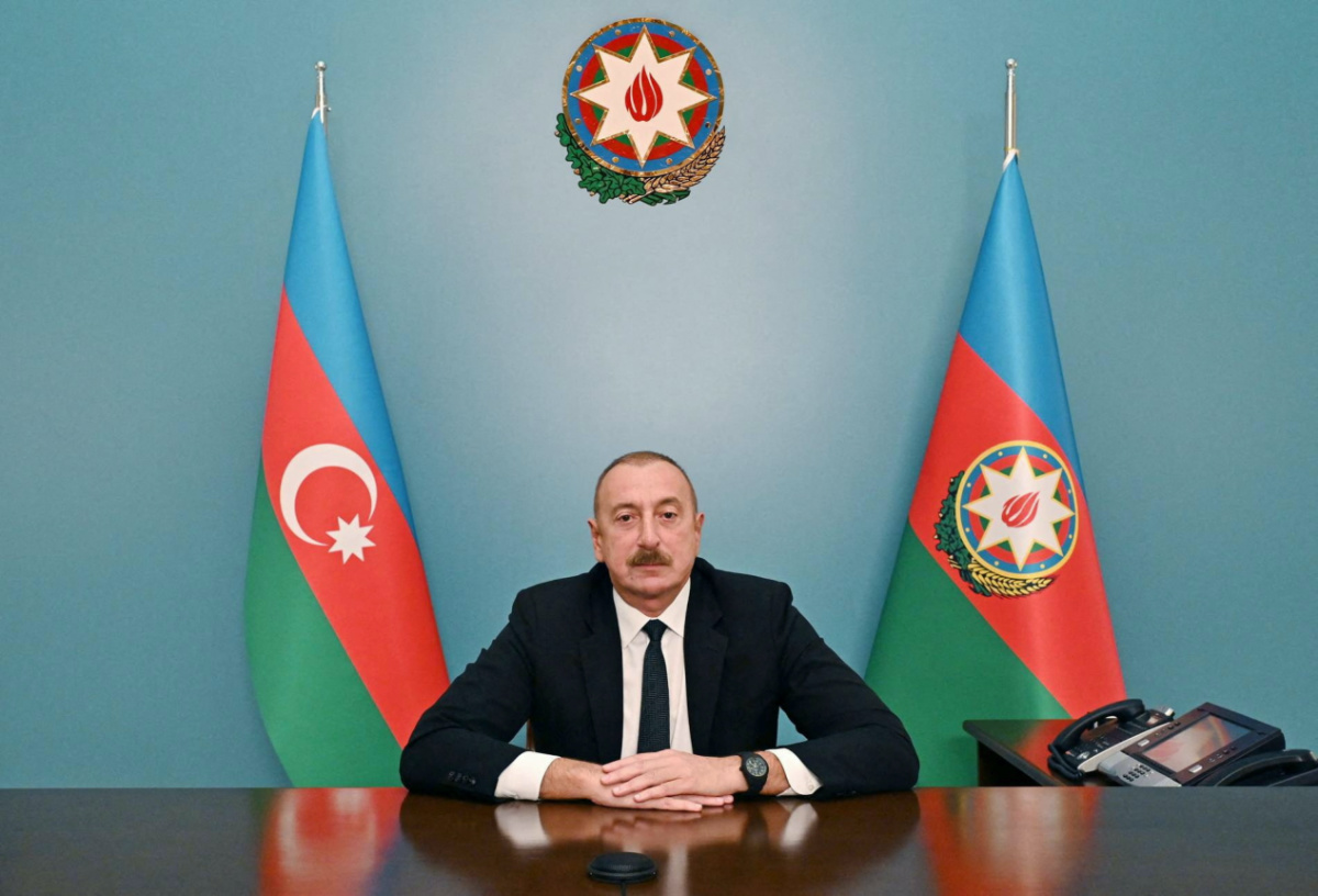 Azerbaijani President Ilham Aliyev delivers a televised address to the nation in Baku, Azerbaijan, on 20th September, 2023.