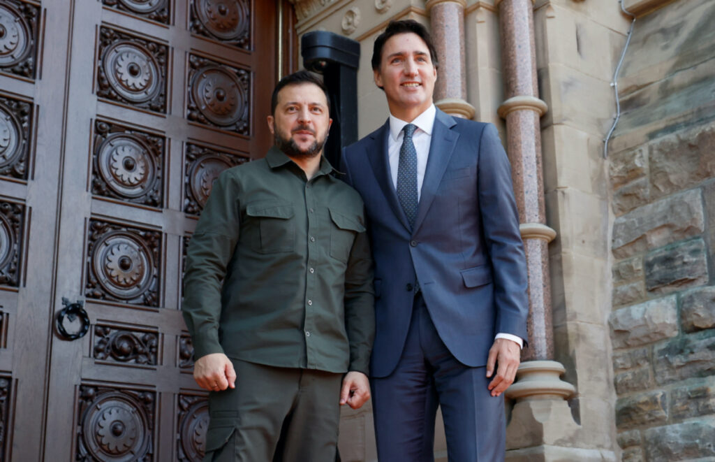 Ukraine's President Volodymyr Zelenskiy is welcomed by Canadian Prime Minister Justin Trudeau in Ottawa, Canada, on 22nd September, 2023