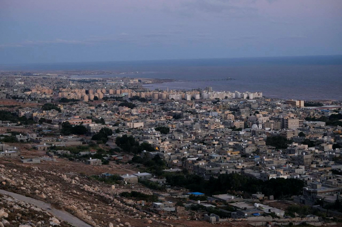General view of the city during the Sunrise, following a powerful storm and heavy rainfall hitting the country, in Derna, Libya, on 14th September, 2023