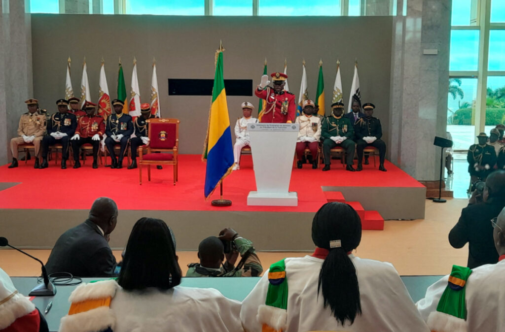 Gabon coup leader General Brice Oligui Nguema is sworn in as interim president during his swearing-in ceremony, in Libreville, Gabon, on 4th September, 2023
