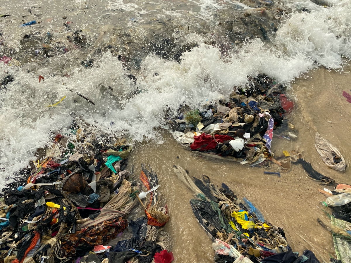 Clothing that cannot be sold by Kantamanto traders ends up on Osu Beach in Accra, Ghana.