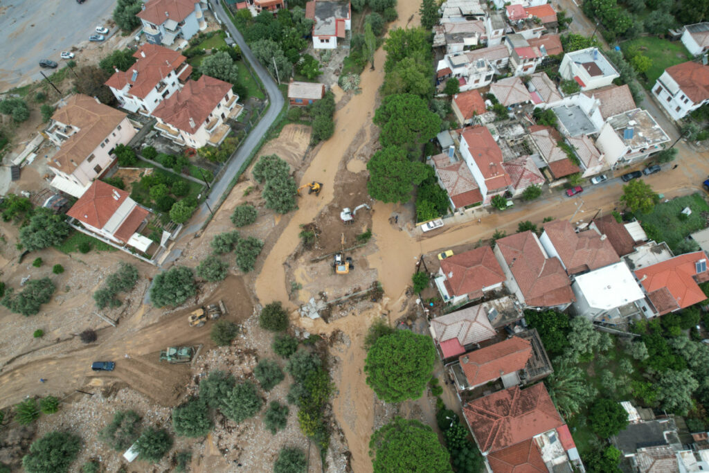 An aerial view of the area after Storm Elias hit the village of Agria, Greece, on 28th September, 2023