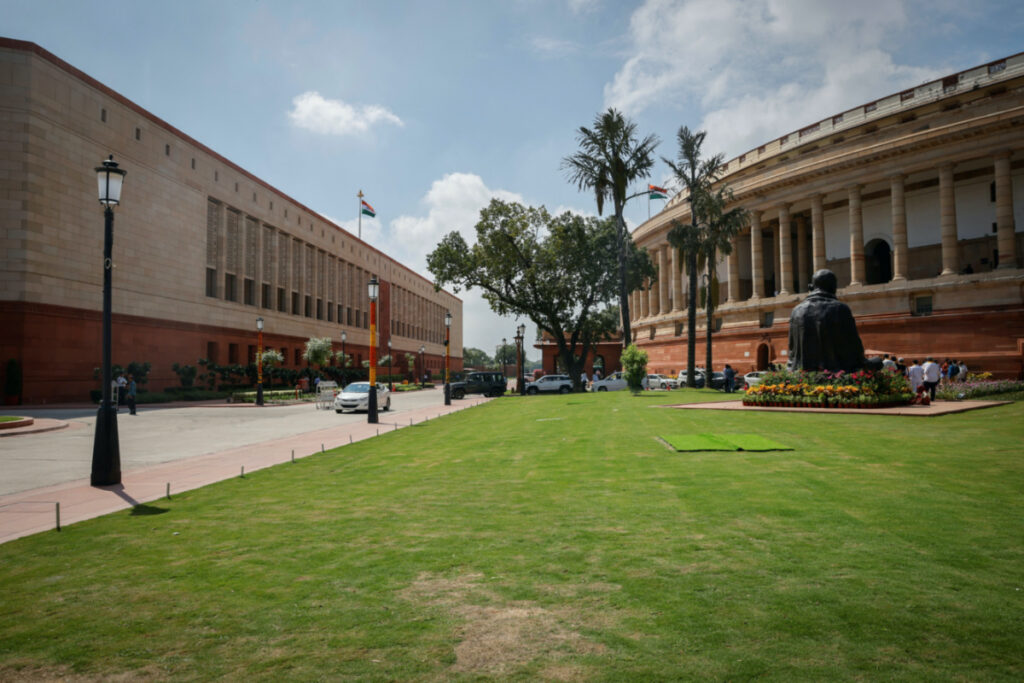 A view shows India's new (L) and old parliament buildings during the first day of the five-day long special session in New Delhi, India, on 18th September, 2023