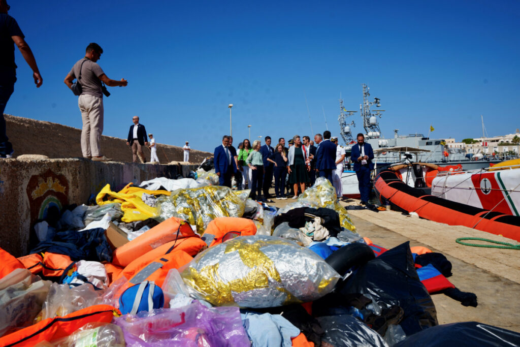 Italian Prime Minister Giorgia Meloni and European Commission President Ursula von der Leyen visit the port where migrants arrive, on the Sicilian island of Lampedusa, Italy, on 17th September, 2023