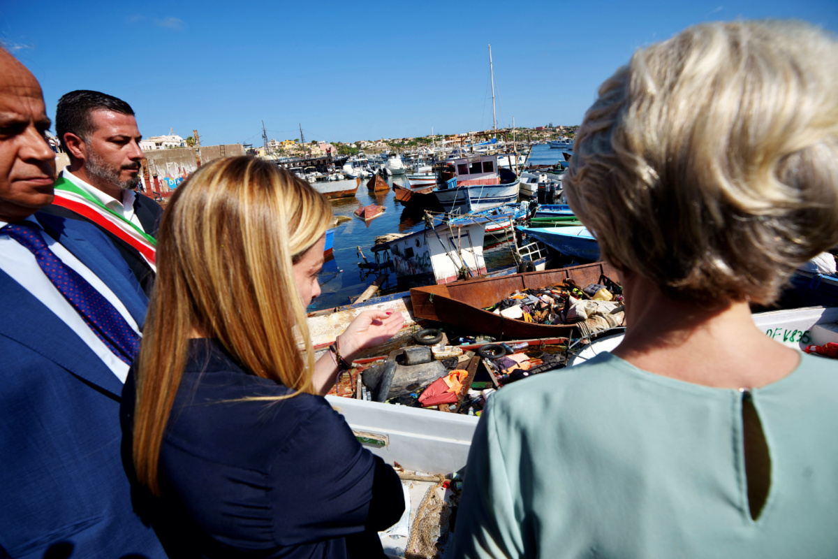 Italian Prime Minister Giorgia Meloni and European Commission President Ursula von der Leyen visit the port where migrants arrive, on the Sicilian island of Lampedusa, Italy, on 17th September, 2023