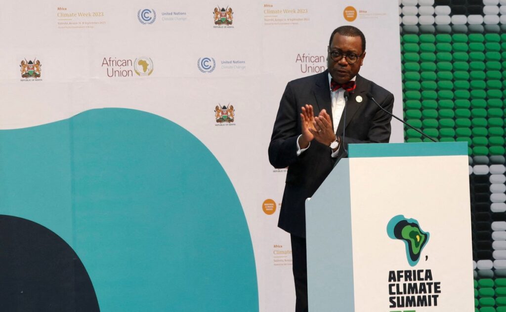 African Development Bank President Akinwumi Adesina addresses delegates during the Africa Climate Summit 2023 at the Kenyatta International Convention Centre in Nairobi, Kenya, on 5th September, 2023.