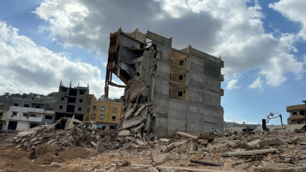 A view shows destroyed buildings, in the aftermath of the floods in Derna, Libya, on 18th September, 2023