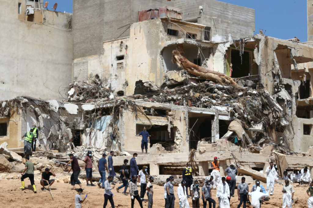 Search and rescue personnel work following fatal floods in Derna, Libya, on 16th September, 2023