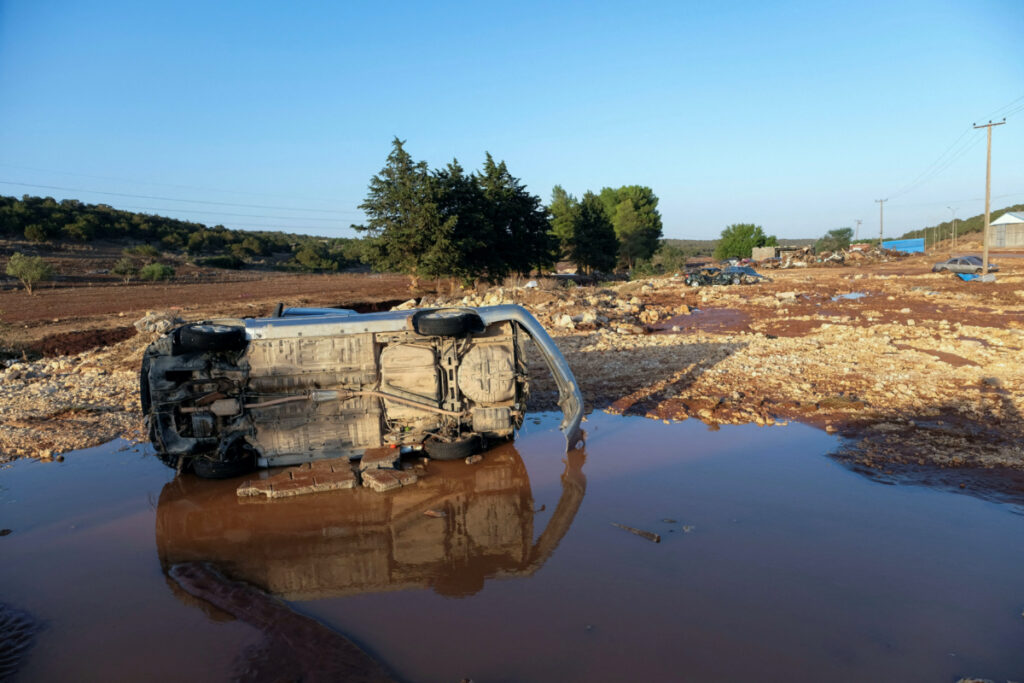 A view shows a damaged car, after a powerful storm and heavy rainfall hit Libya, in Derna, Libya, on 12th September, 2023.