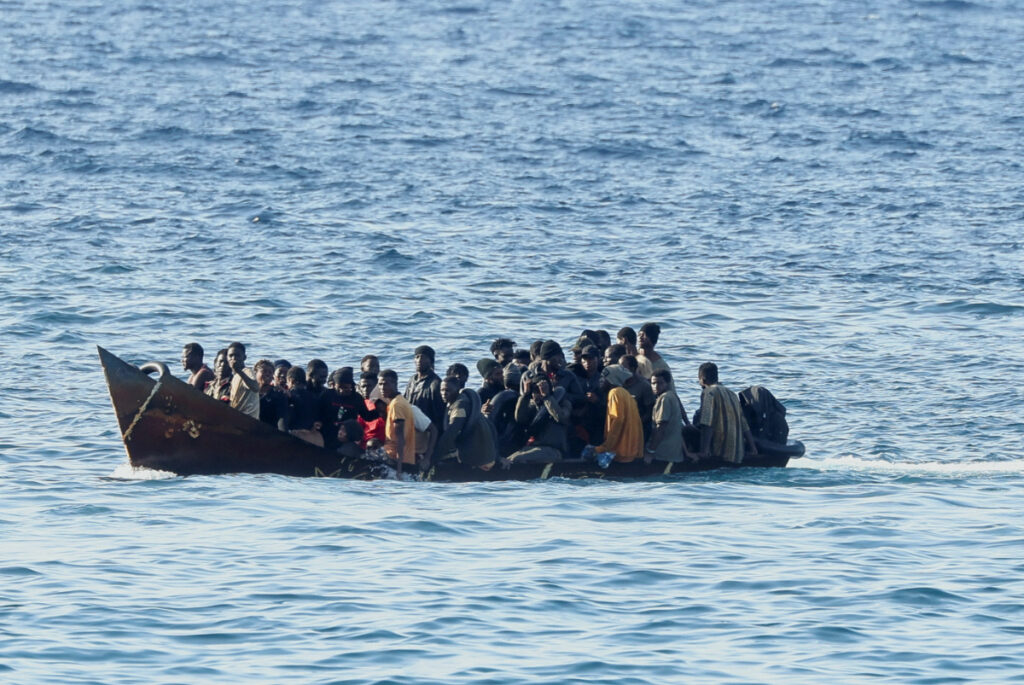 A vessel with migrants approaches the Sicilian island of Lampedusa, Italy, on 16th September, 2023