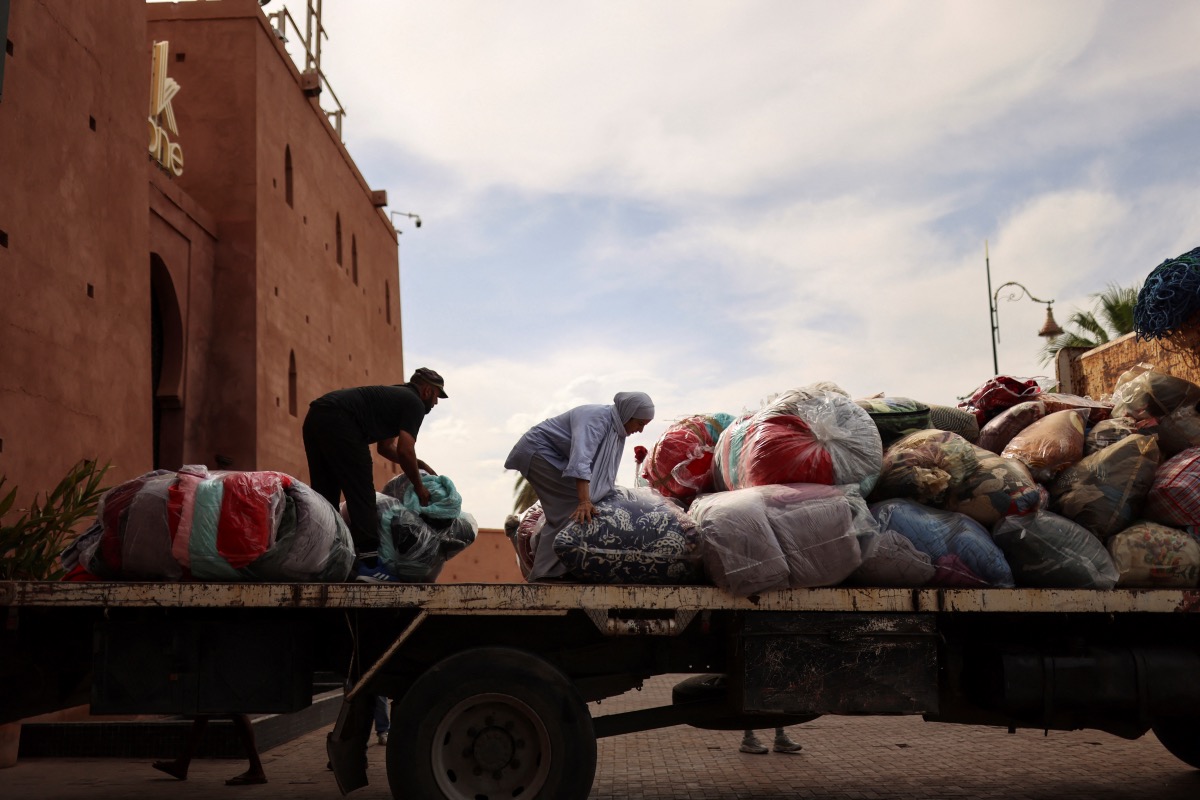 Workers of Crystal hotel organize donations for earthquake victims, after most tourists cancelled their reservations, in the aftermath of a deadly earthquake, in Marrakech, Morocco, on 14th September, 2023.