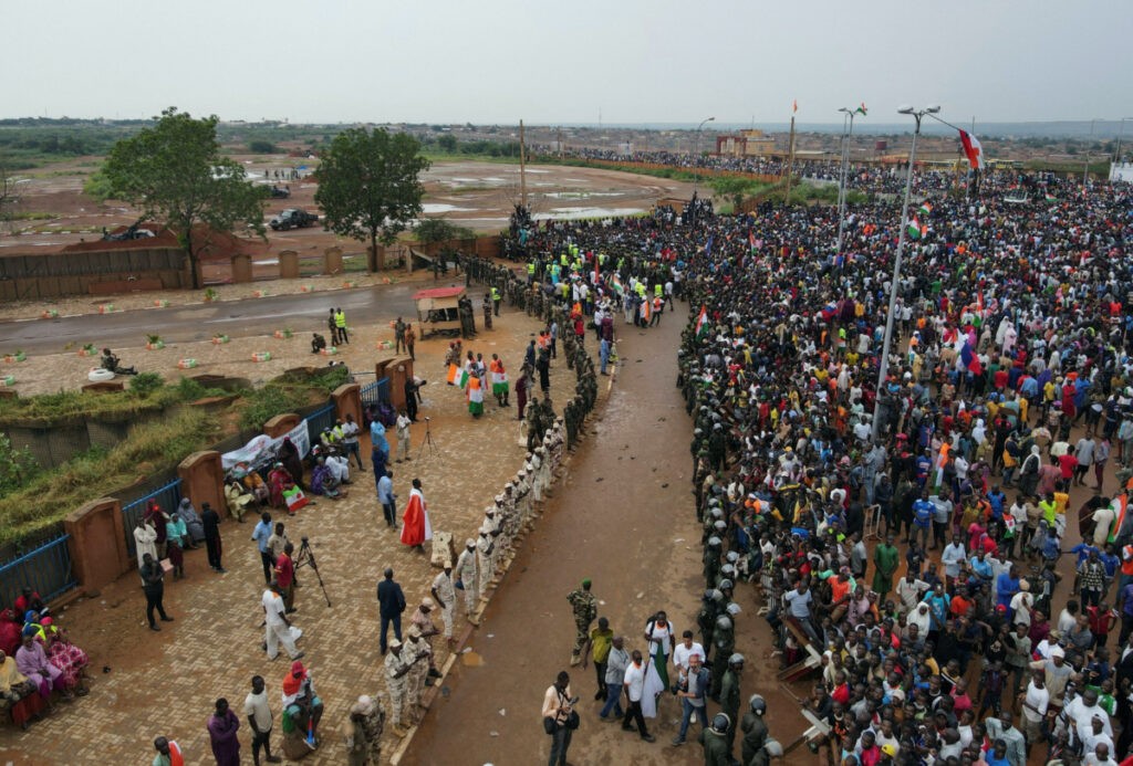 Thousands of Nigerians gather in front of the French army headquarters, in support of the putschist soldiers and to demand the French army to leave, in Niamey, Niger, on 2nd September, 2023.