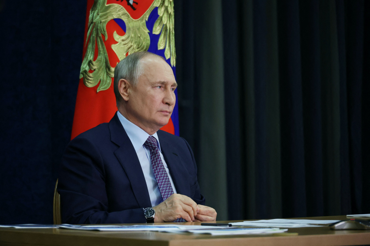 Russian President Vladimir Putin holds a meeting on the implementation of the development program for the cities of Anadyr, Magadan and Yakutsk in the Russian Far East, via video link in Sochi, Russia on 5th September, 2023