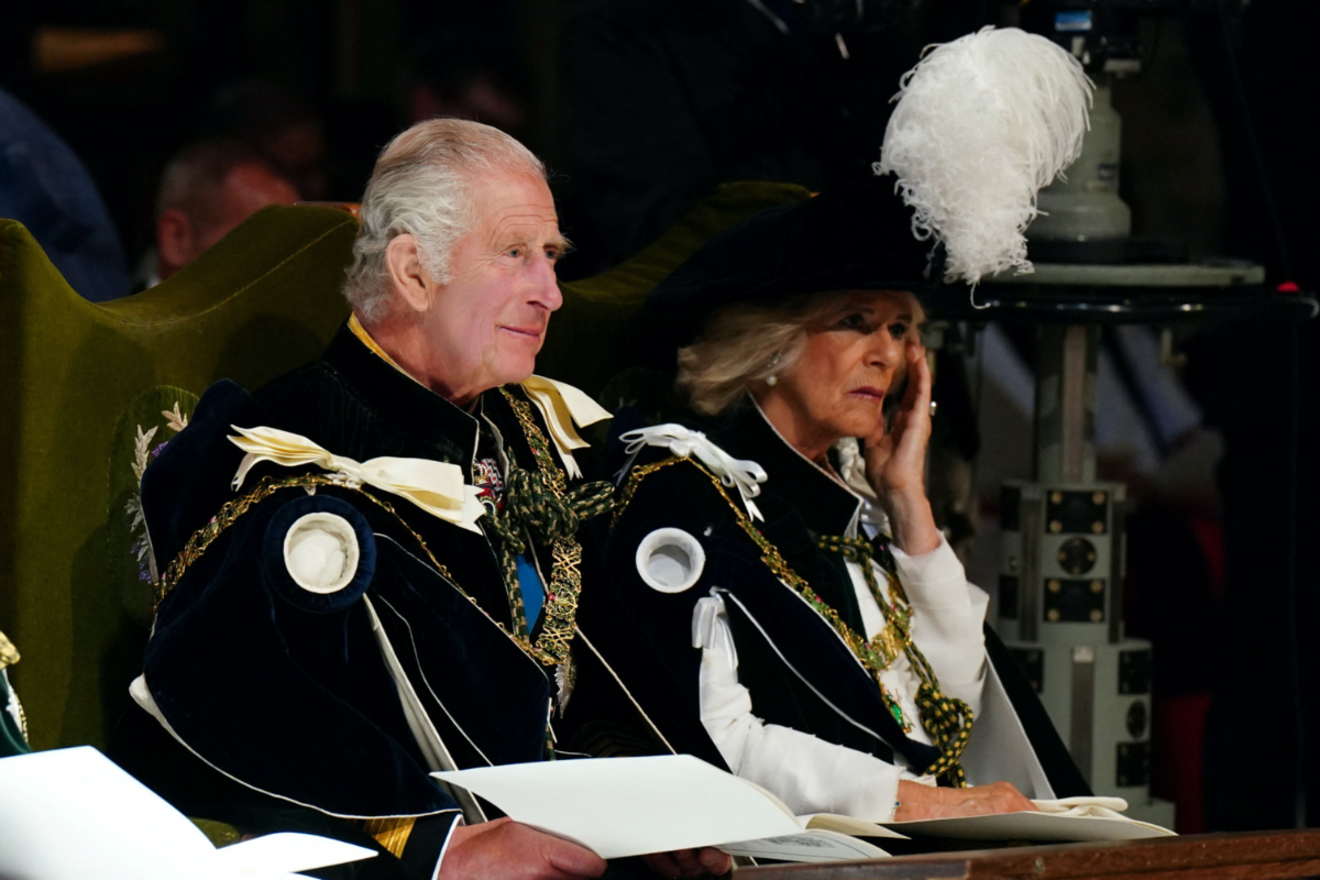 King Charles III and Queen Camilla during the National Service of Thanksgiving and Dedication for King Charles and Queen Camilla, and the presentation of the Honours of Scotland, at St Giles' Cathedral, in Edinburgh, Scotland, Britain, on 5th July, 2023