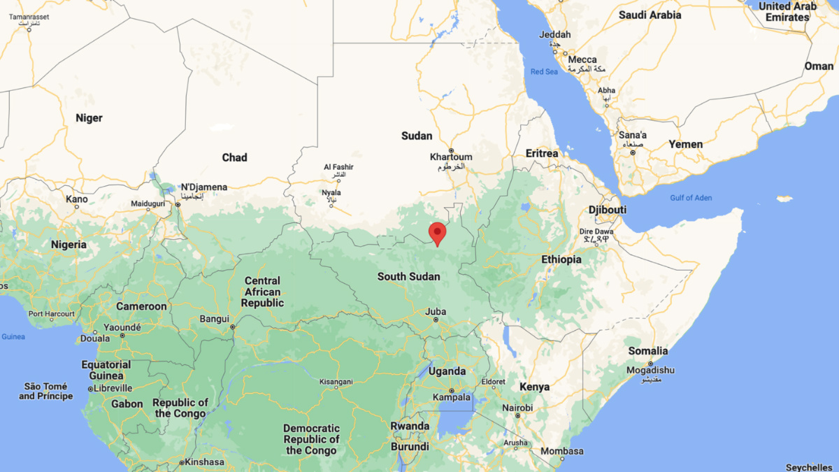 Malakal, red, in northern South Sudan. Image courtesy Google Maps