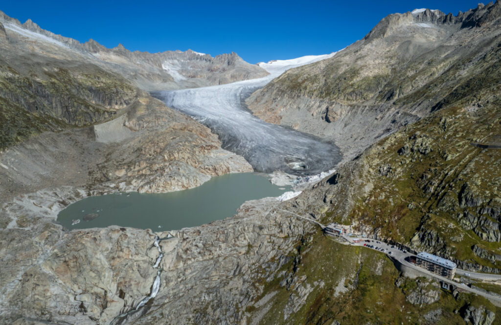 The Belvedere hotel is pictured near the Rhone glacier, amid climate change, in Obergoms, Switzerland, on 26th September, 2023