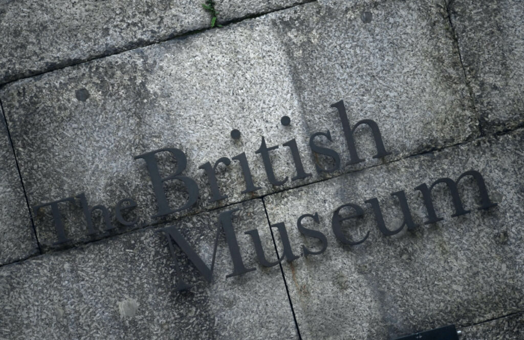 A sign for the British Museum which houses the Parthenon sculptures is seen in London, Britain, on 25th January, 2023.