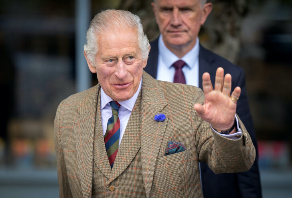 Britain's King Charles visits the Discovery Centre and Auld School Close in Tomintoul, Britain, on 13th September, 2023