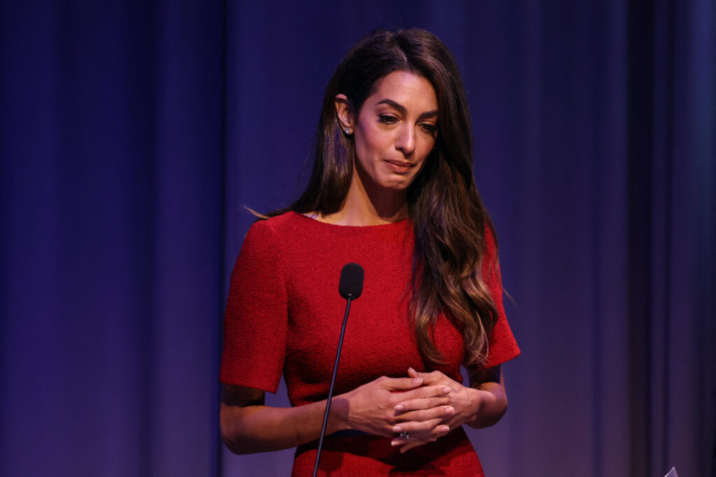 Amal Clooney, Special Advisor to the ICC prosecutor of the situation in Sudan, pauses while speaking at the UNGA High Level Event: Ensuring Collective action for securing Human Rights and Justice in Sudan, during the 78th United Nations General Assembly in New York City, US, on 21st September, 2023