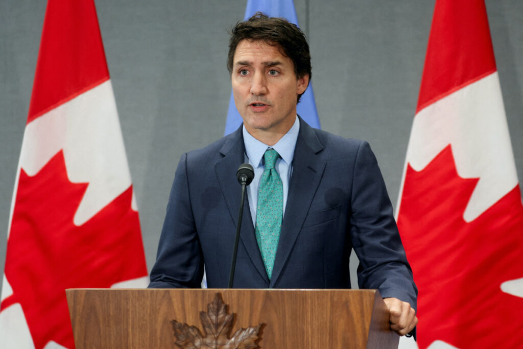 Canadian Prime Minister Justin Trudeau holds a press conference on the sidelines of the UNGA in New York, US, on 21st September, 2023, as tensions escalate following Canada's announcement that it was "actively pursuing credible allegations" linking Indian government agents to the murder of a Sikh separatist leader in June