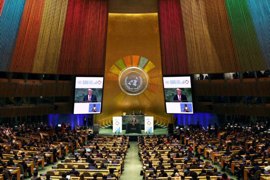 United Nations Secretary-General Antonio Guterres delivers a statement during the opening of the Sustainable Development Goals Summit 2023, at UN headquarters in New York City, New York, US, on 18th September, 2023