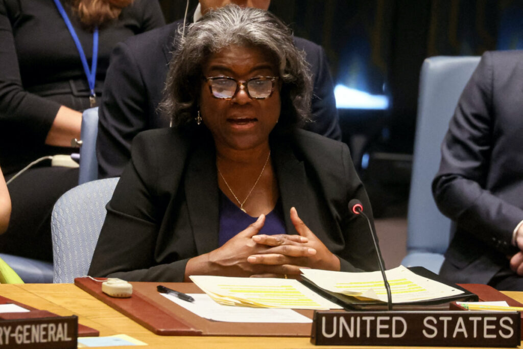 US Ambassador to the United Nations Linda Thomas-Greenfield addresses a UN Security Council meeting at the UN headquarters in New York City, US, on 17th July, 2023.