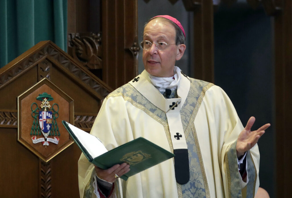 Baltimore Archbishop William Lori leads a funeral Mass in Baltimore on 28th March, 2017.