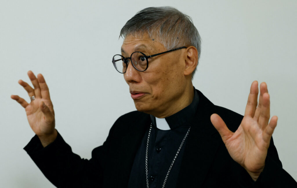 Hong Kong's Archbishop Stephen Chow gestures during a meeting with the media, two days before he is due to be made a cardinal by Pope Francis, at the Vatican, on 28th September, 2023