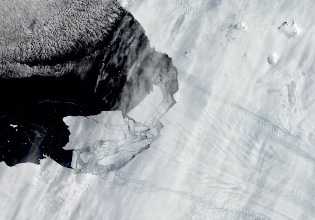 Icebergs detach from the Pine Island Glacier in Antarctica, one of the continent's fastest-retreating glaciers, on 11th February, 2020