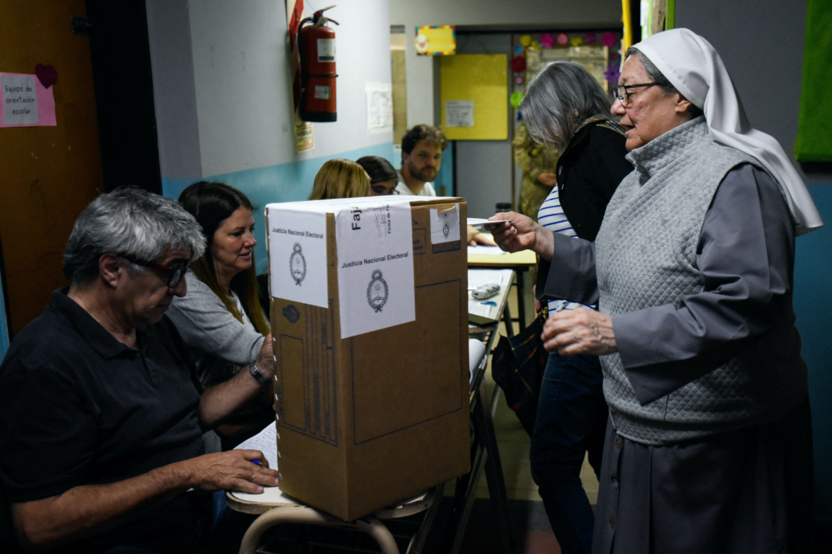 A nun casts her ballot at a polling station during Argentina's presidential election, in Buenos Aires, Argentina, on 22nd October, 2023