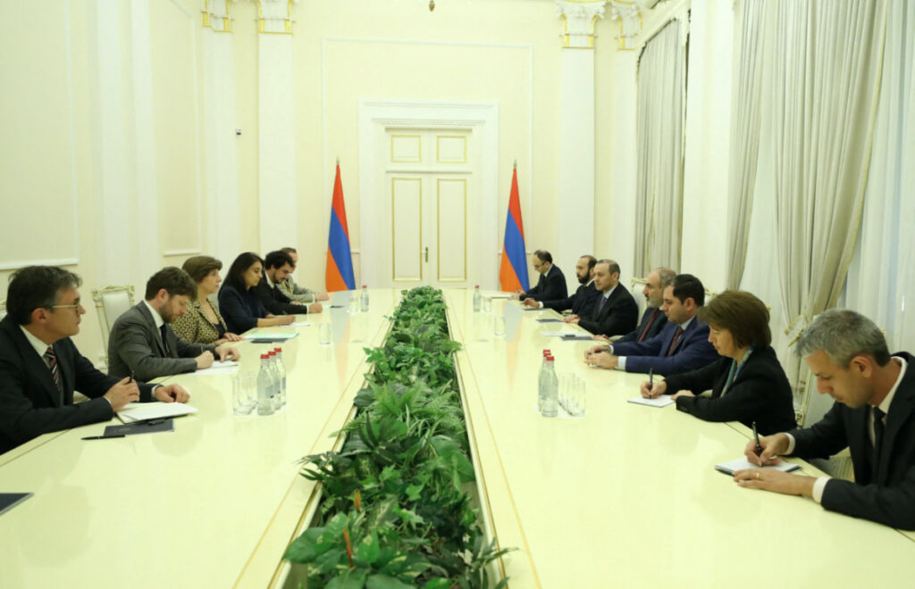 French Foreign and European Affairs Minister Catherine Colonna and Armenian Prime Minister Nikol Pashinyan attend a meeting in Yerevan, Armenia, on 3rd October, 2023.
