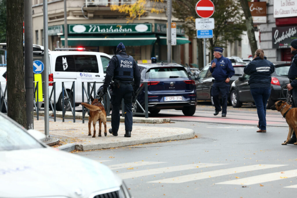 Police officers work after a police operation against a deadly shooting suspect, in Brussels, Belgium, on 17th October, 2023