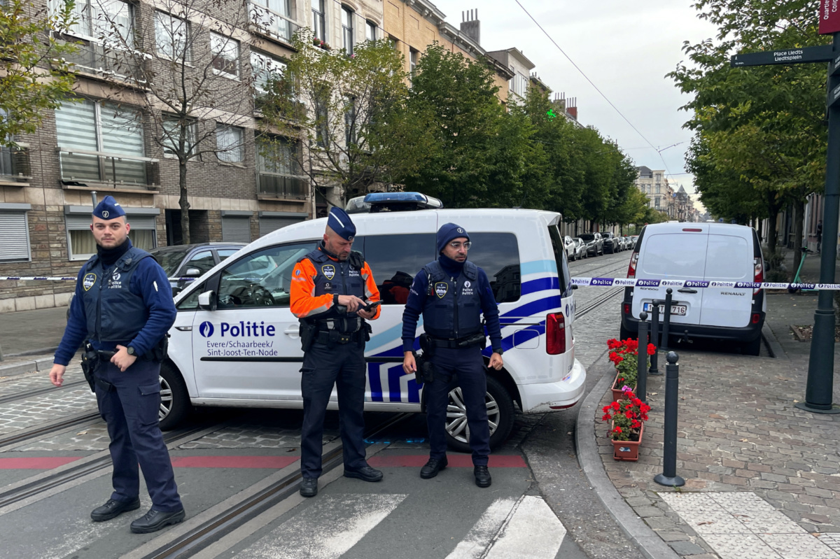 Police cordon the area after a police operation in Schaerbeek near Brussels, Belgium, on 17th October, 2023