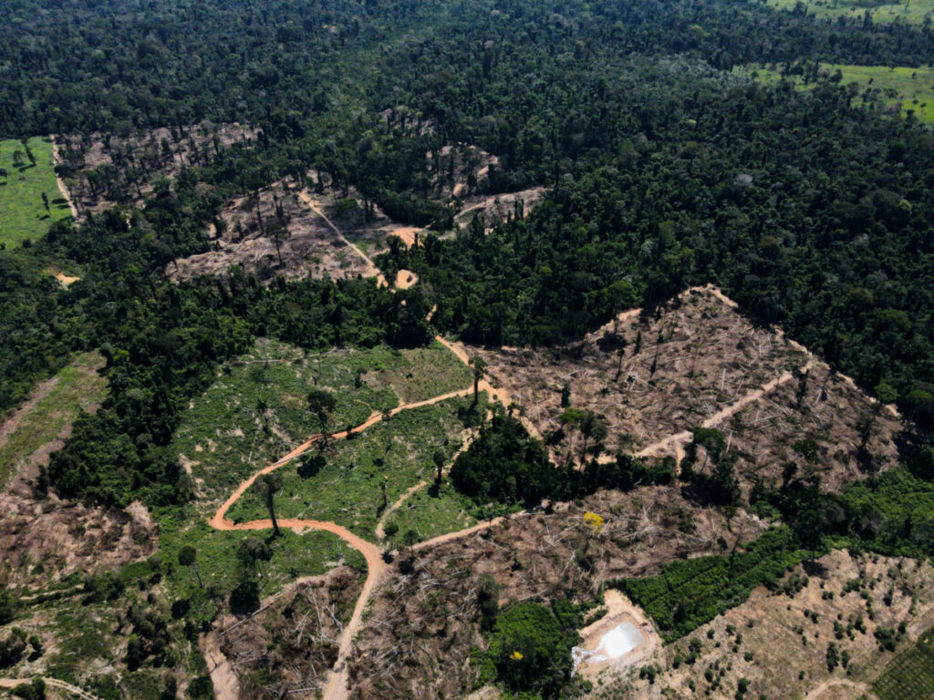 A view shows a deforested area in the middle of the Amazon Forest near the BR-230 highway, known as Transamazonica, in the municipality of Uruara, Para, Brazil, on 14th July, 2021