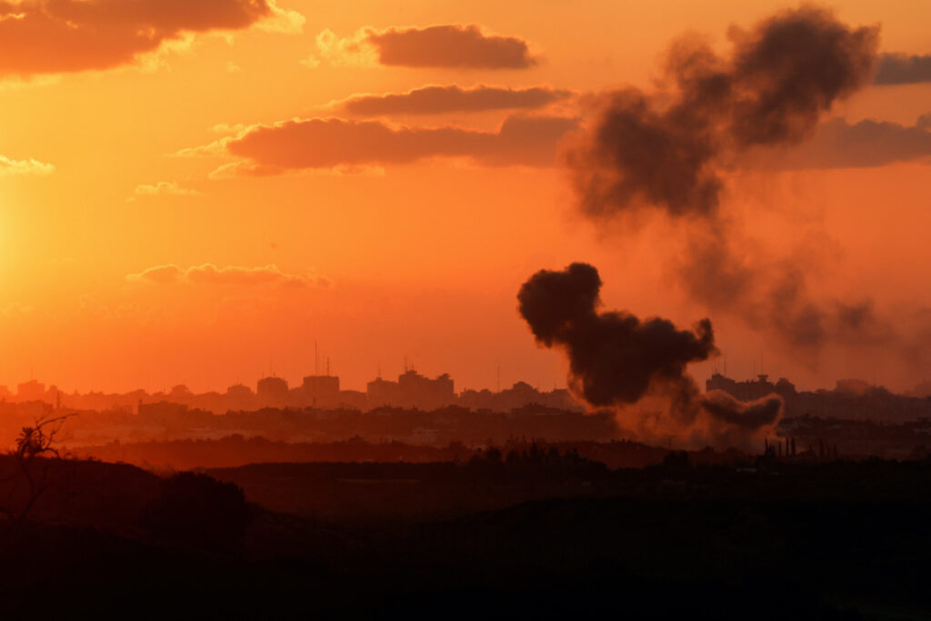 A view shows smoke in the Gaza Strip as seen from Israel's border with the Gaza Strip, in southern Israel, on 18th October, 2023