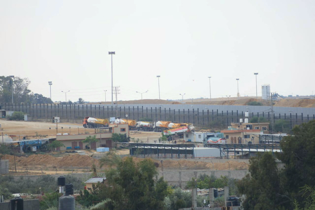 Trucks carrying aid are seen near the Rafah border in Gaza after entering from Egypt, on 10th October, 2023.