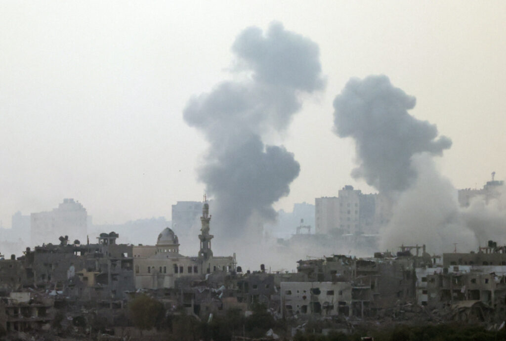 Smoke is rising after an Israeli strike on Gaza seen from a viewpoint in Southern Israel, on 24th October, 2023.