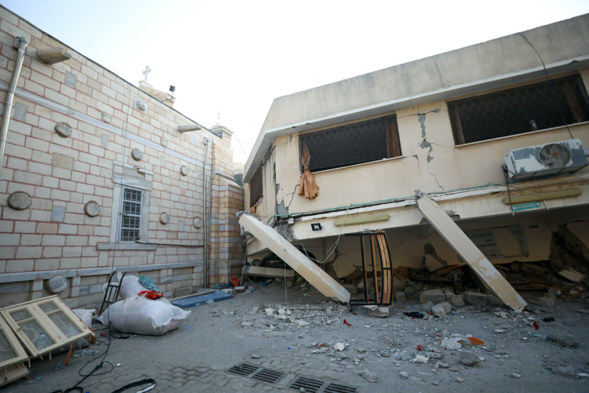A general view at the Greek Orthodox Saint Porphyrius Church which was damaged by an Israeli strike, where Palestinians who fled their homes take shelter, in Gaza City, on 20th October, 2023