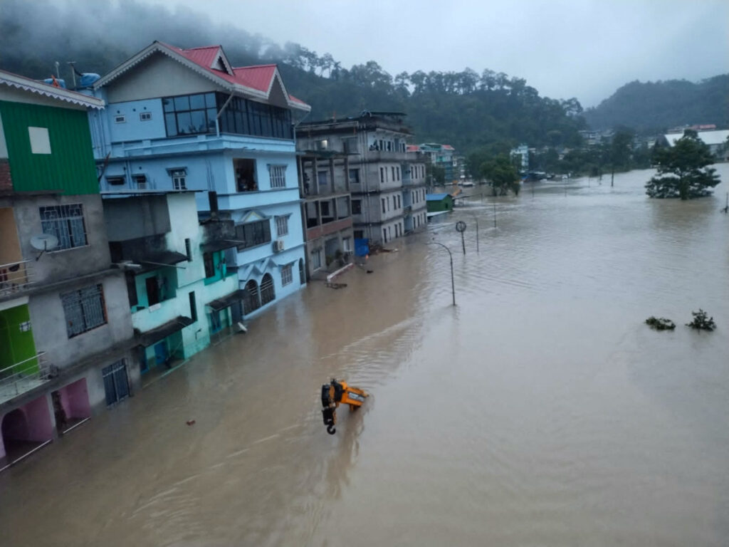 An area affected by the flood is seen in this undated handout image released on 4th October, 2023, in Sikkim, India.