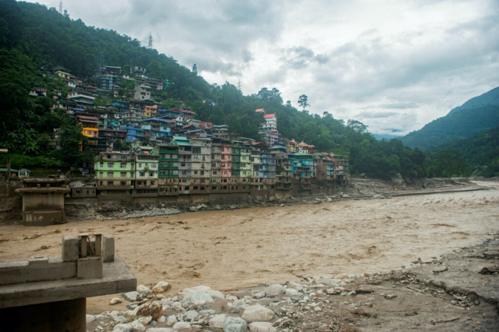 Remains of the bridge connecting Adarsh gaon with Singtam is pictured along the bank of Teesta River at Singtam in Sikkim, India, on 5th October, 2023