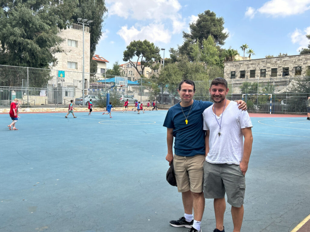 Aaron Youngerwood, left, and Avner Engel organised a soccer match for Jerusalem children to distract them from the unfolding Hamas-Israel war.