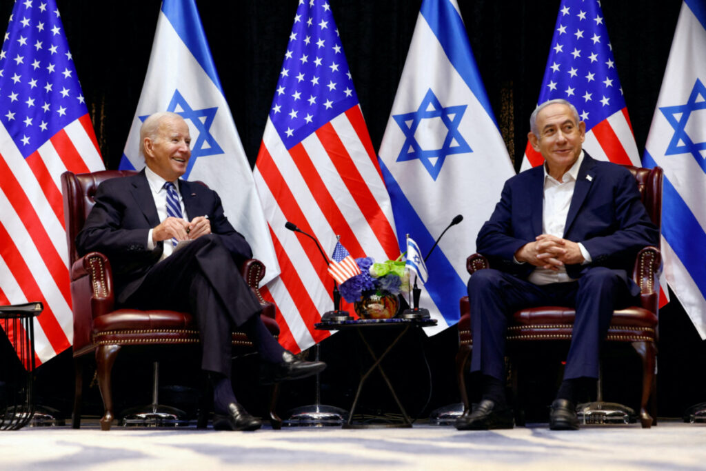 In this photo, Biden meets with Israeli Prime Minister Benjamin Netanyahu and the Israeli war cabinet, as he visits Israel amid the ongoing conflict between Israel and Hamas, in Tel Aviv, Israel, on 18th October, 2023