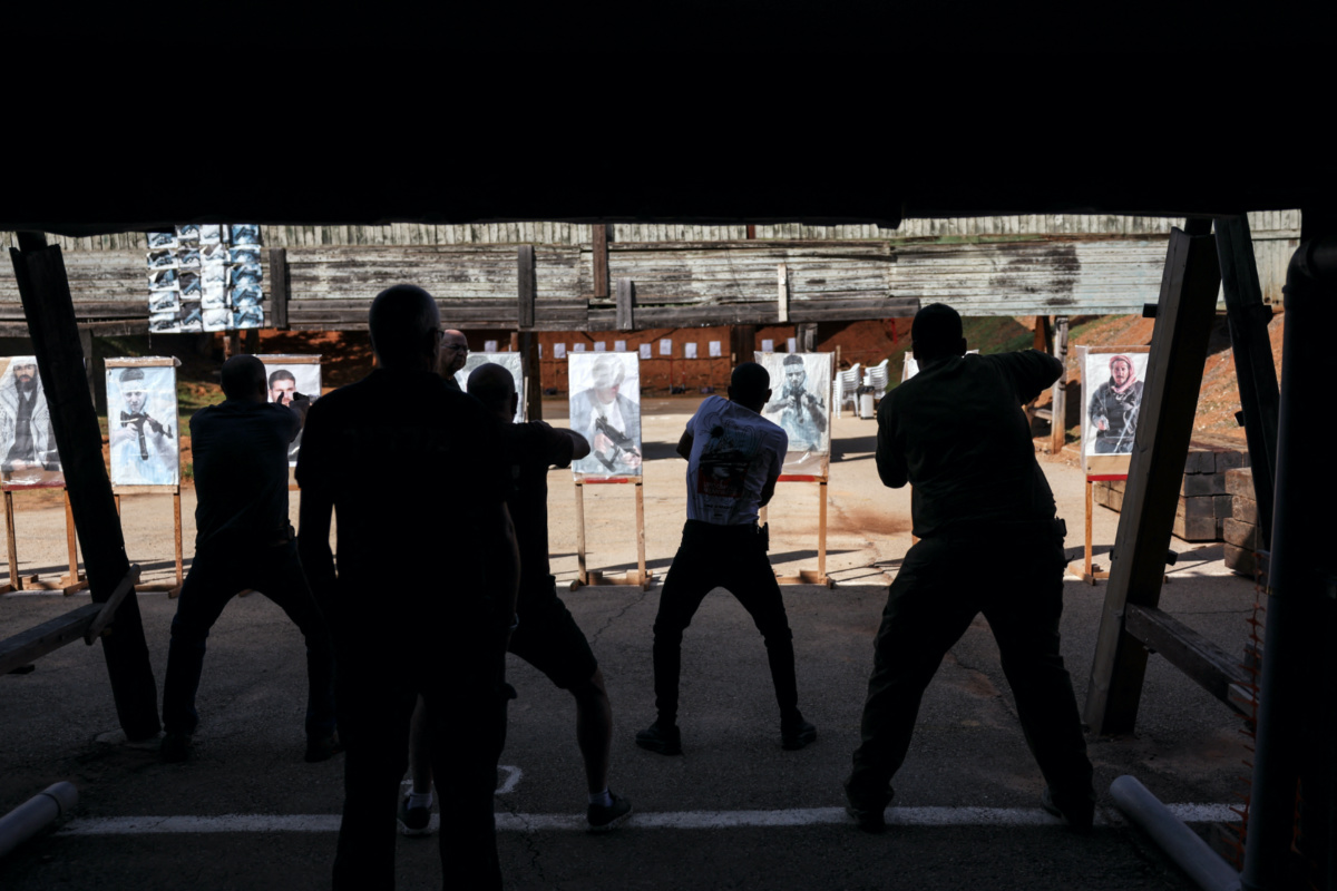 Firearm license applicants attend a test at a shooting range in Kfar Saba, Israel, on 26th October, 2023
