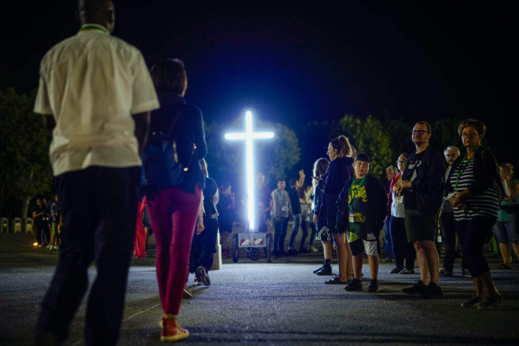 The faithful attend a 'Via Crucis' at the St Gabriele dell'Addolorata sanctuary in Isola del Gran Sasso near Teramo in central Italy on Friday, 29th July, 2023