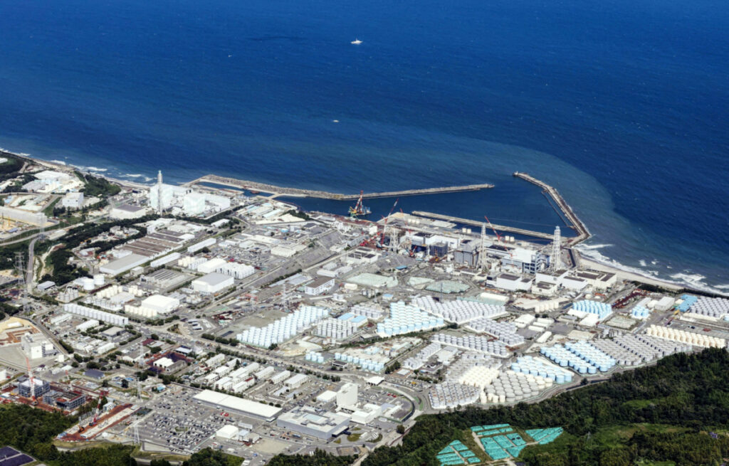 An aerial view shows the Fukushima Daiichi nuclear power plant, which started releasing treated radioactive water into the Pacific Ocean, in Okuma town, Fukushima prefecture, Japan, on 24th August, 2023, in this photo taken by Kyodo.