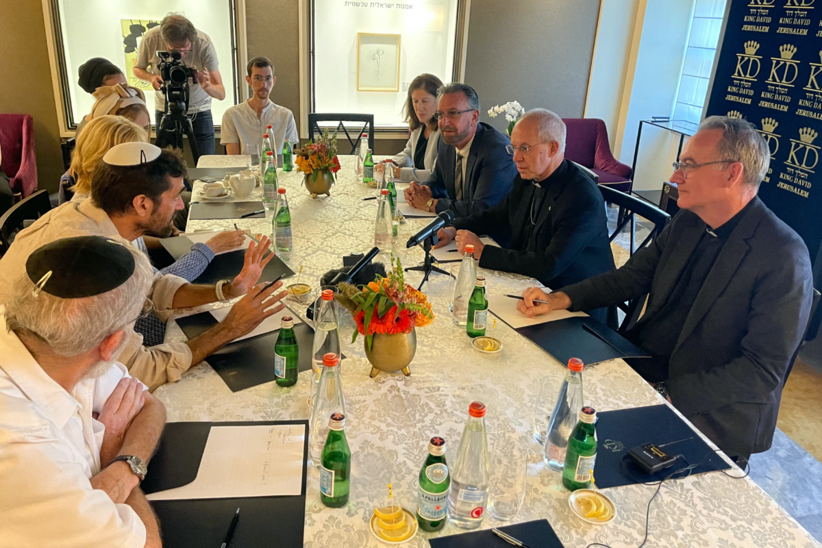 Archbishop of Canterbury Justin Welby meets with the parents and extended family of 22-year-old Yosef Malachi, who was killed in Kibbutz Kfar Aza following a deadly infiltration by Hamas gunmen, at the King David Hotel in Jerusalem, on 22nd October, 2023.