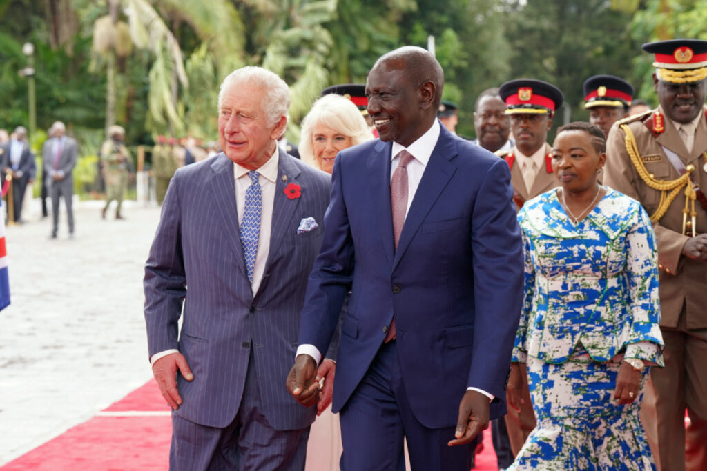 Britain's King Charles and Queen Camilla are welcomed by the President of Kenya, William Ruto, and the first lady, Rachel Ruto, at State House in Nairobi, Kenya, on 31st October, 2023.