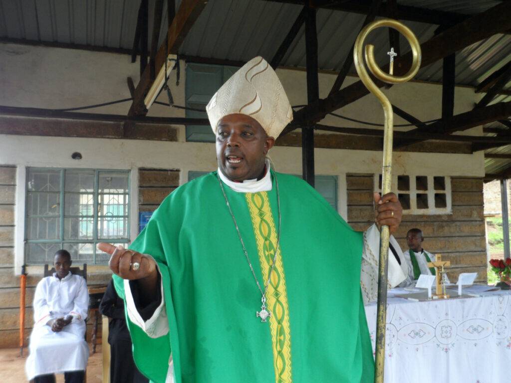 Rev Peter Njogu, a former Roman Catholic priest who is now the bishop of Restored Universal Apostolic Church contacts a mass in the Church.