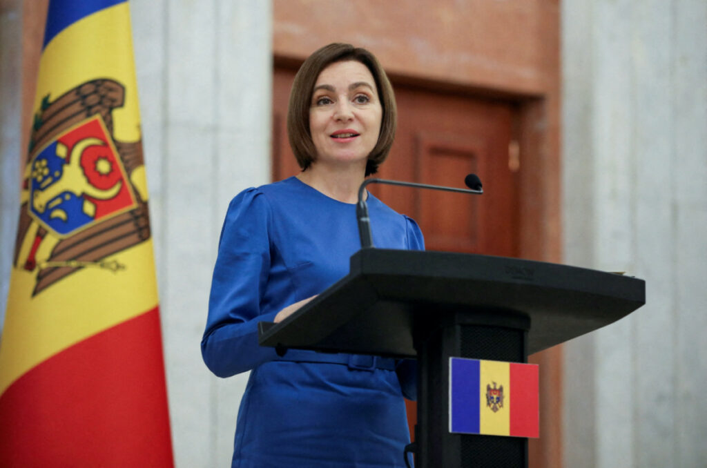 Moldovan President Maia Sandu attends a news conference during a meeting with European Commission President Ursula von der Leyen in Chisinau, Moldova, on 31st May, 2023